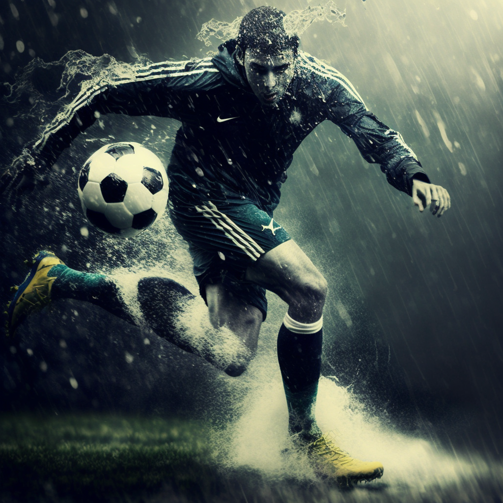 футболист в дожде